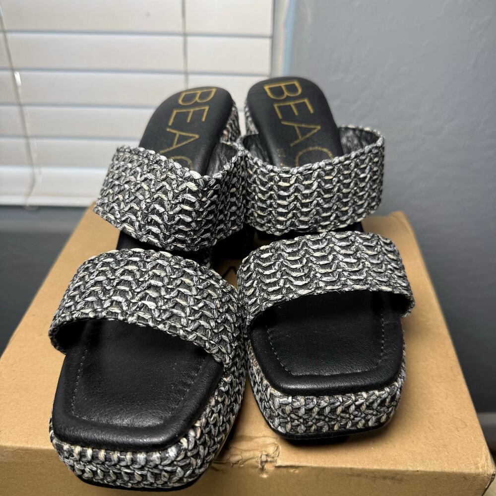 Beach by Matisse Ocean Ave Gem Woven Platform Block Heel Sandals Black Size 9 - Picture 5 of 7